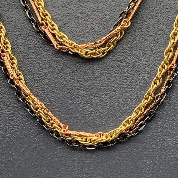 Tuleste Triple Chain Necklace Long Black Gunmetal Copper Gold - Picture 3 of 7